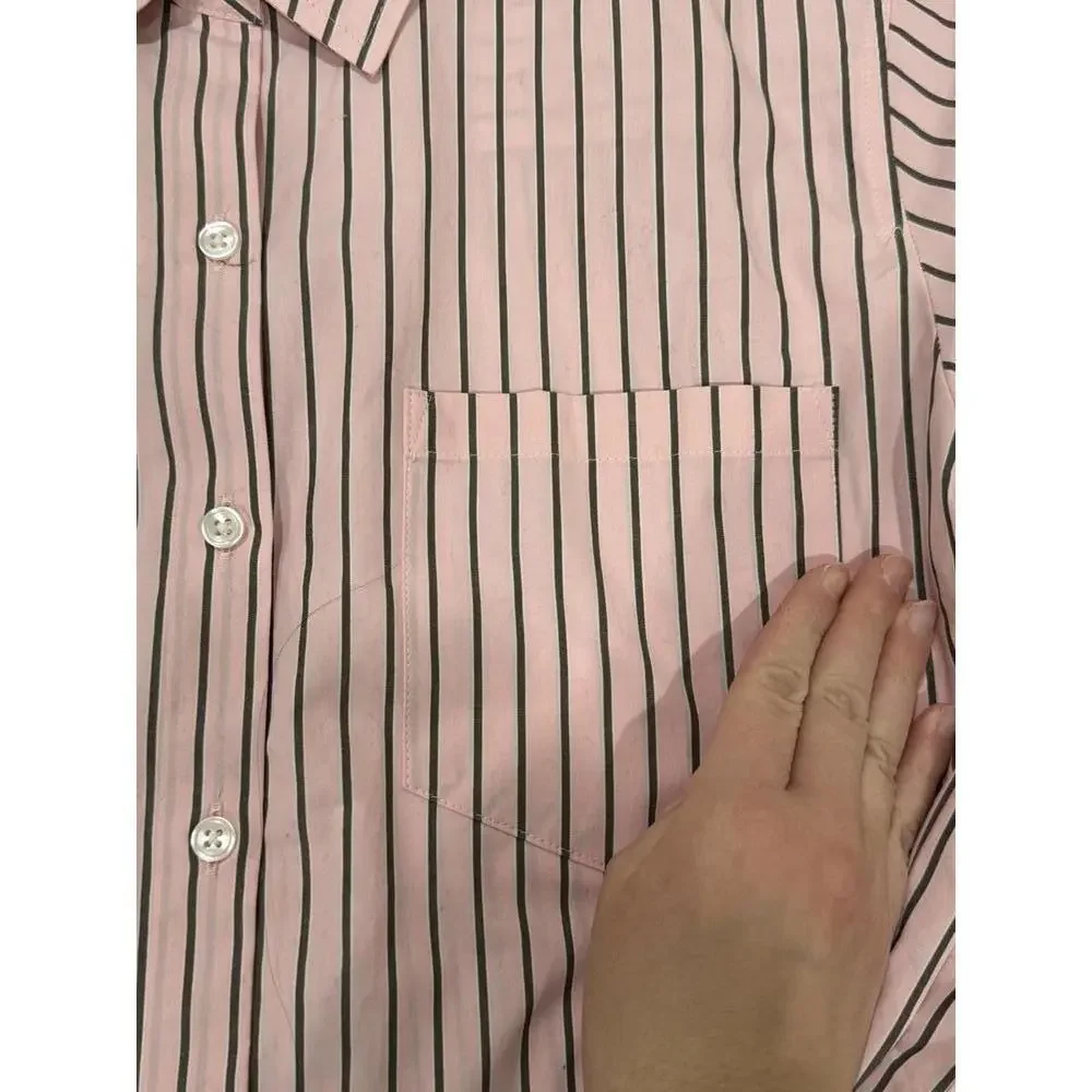 NWT Banana Republic Pink Mini Stripe Classic Poplin Button Up Shirt- Size Small - Picture 4 of 9